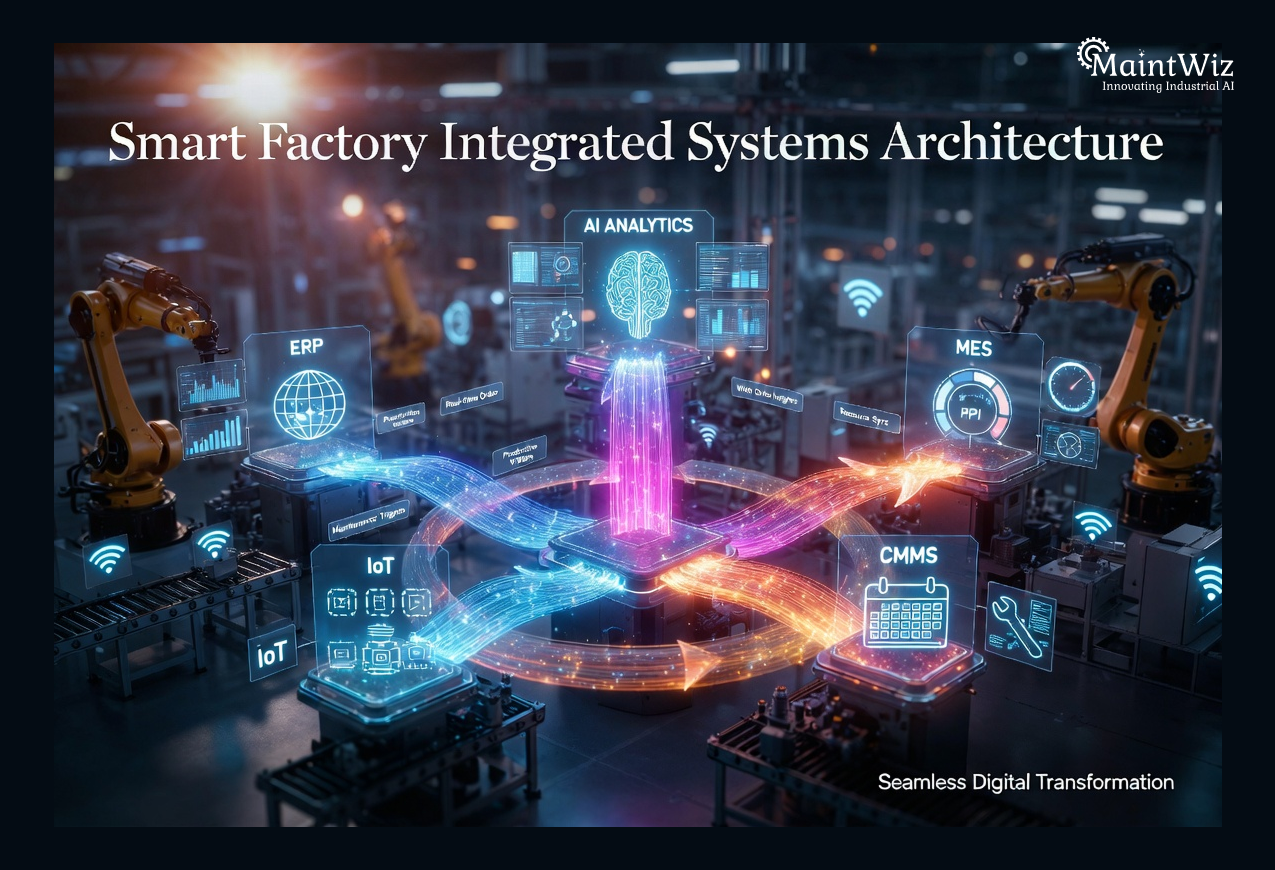 Smart factory ecosystem integrating AI IoT ERP CMMS for OEE optimization