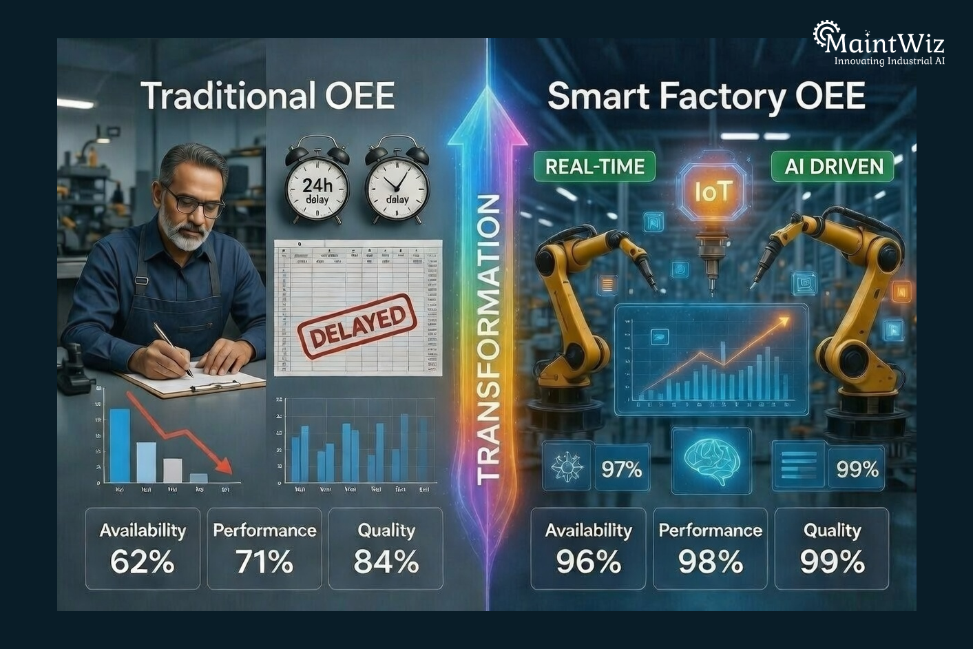 Comparison between traditional OEE reporting and AI powered smart OEE analytics