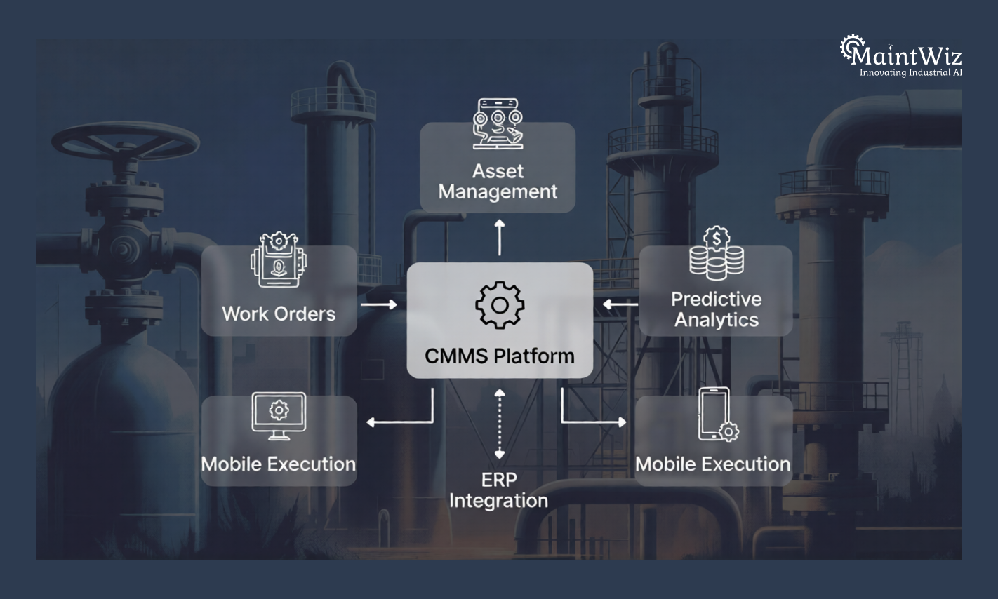 Diagram showing CMMS enabling digital shutdown planning and execution