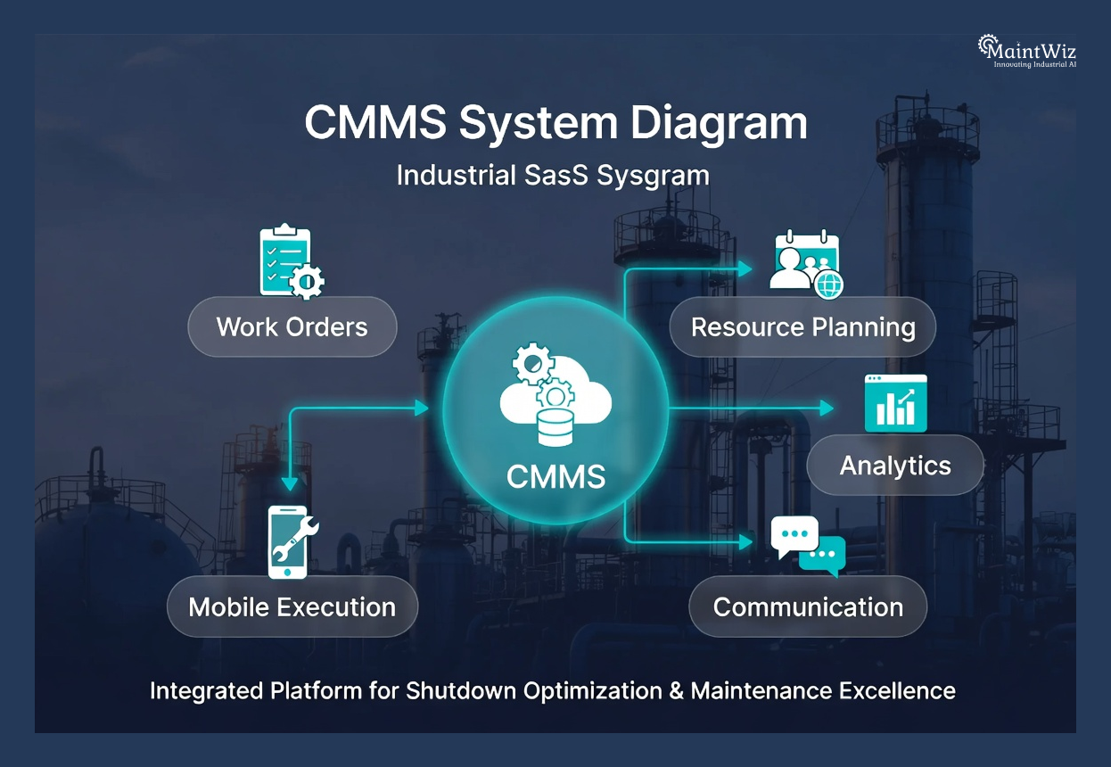 Diagram showing CMMS enabling shutdown coordination
