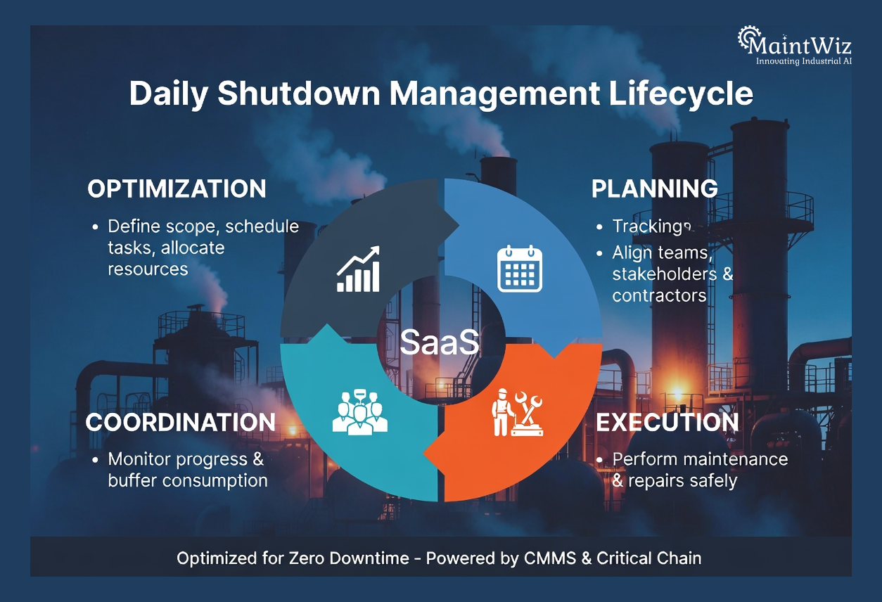 Infographic showing lifecycle of daily shutdown management process