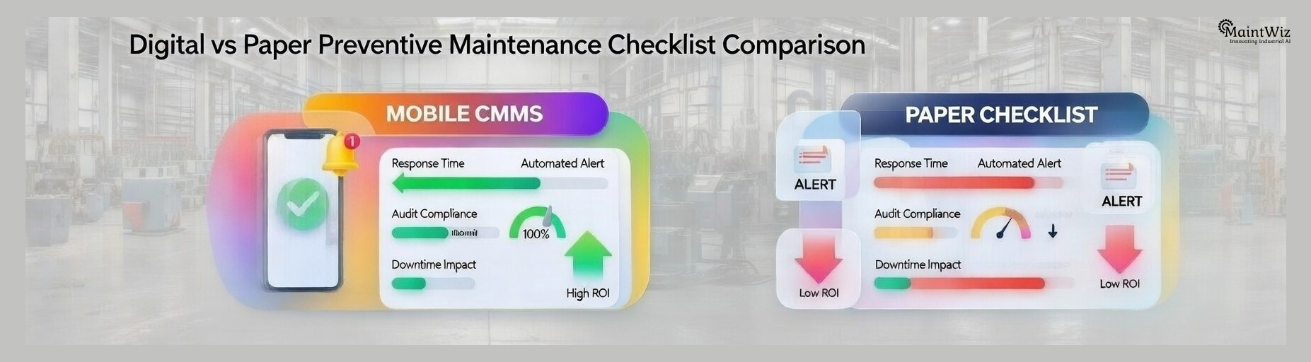 Comparison between paper preventive maintenance checklist and digital CMMS checklist system
