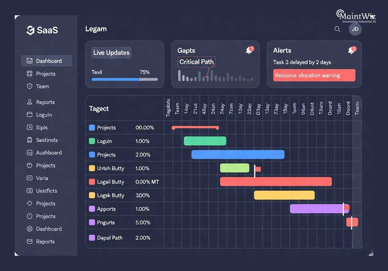 Live dashboard showing shutdown gantt progress and alerts