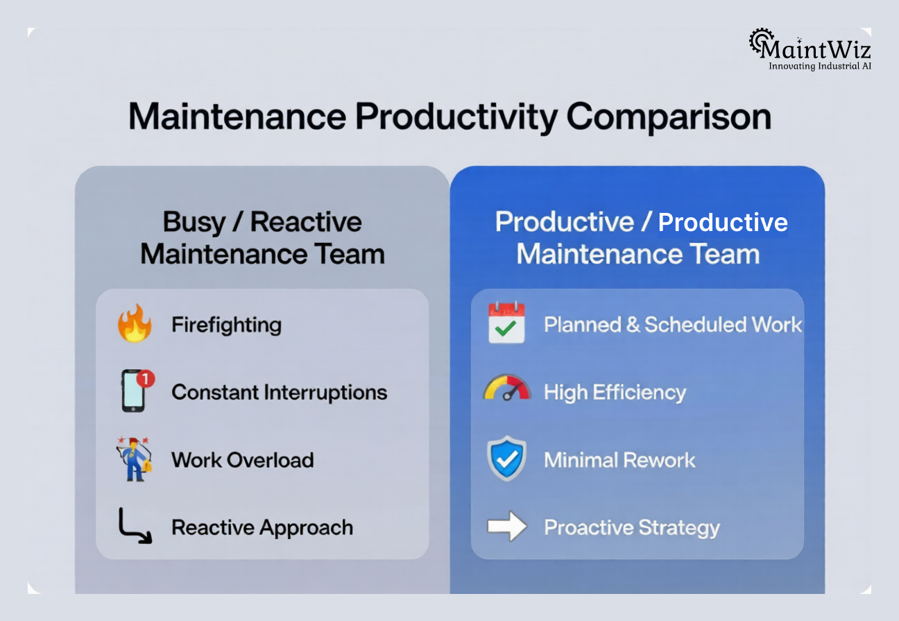 busy vs productive maintenance team comparison mindmap