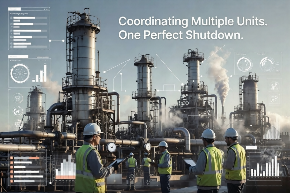 multi-unit shutdown coordination across refinery units with centralized digital planning dashboard