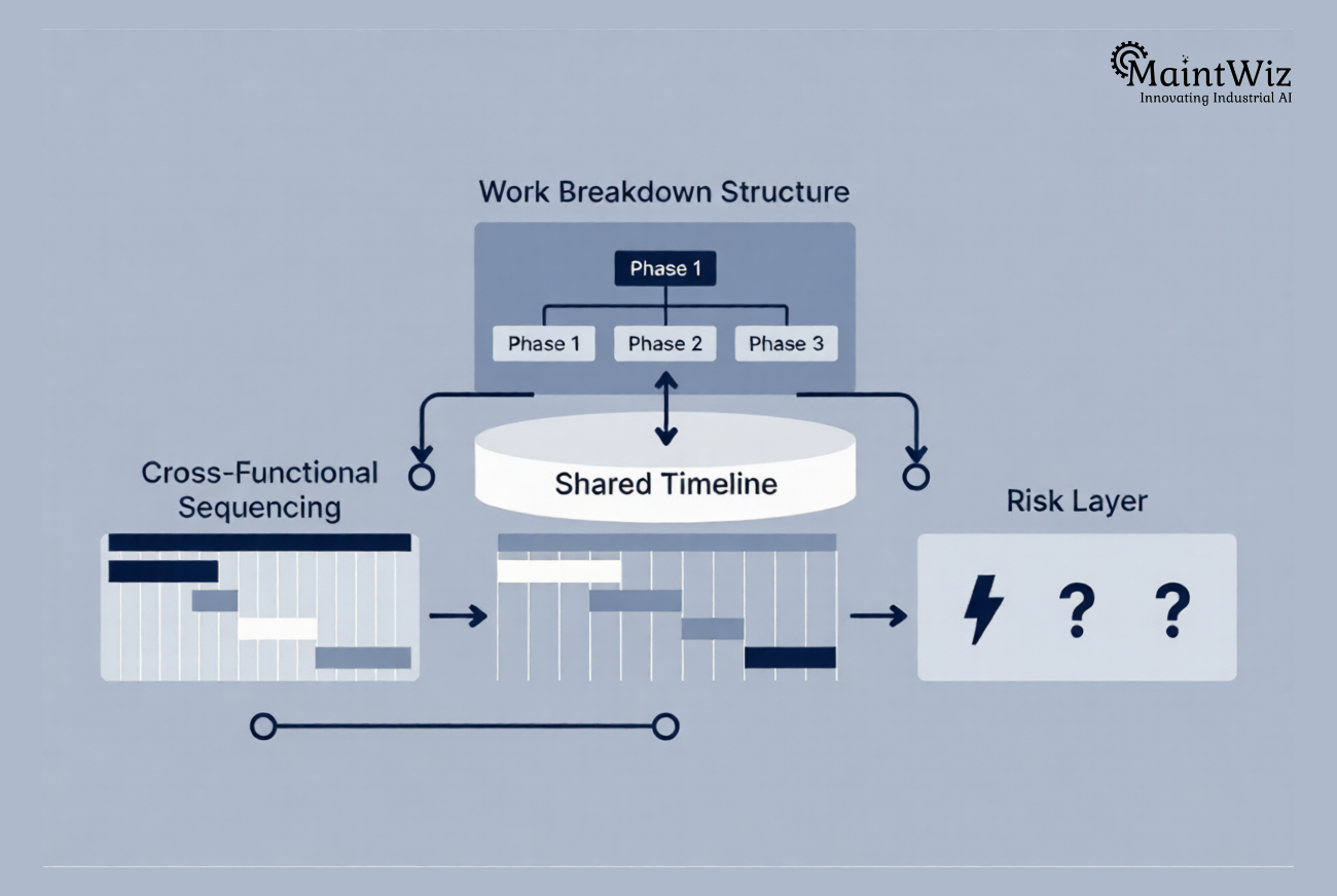 coordinated shutdown planning framework with WBS, sequencing, timeline, and risk layers