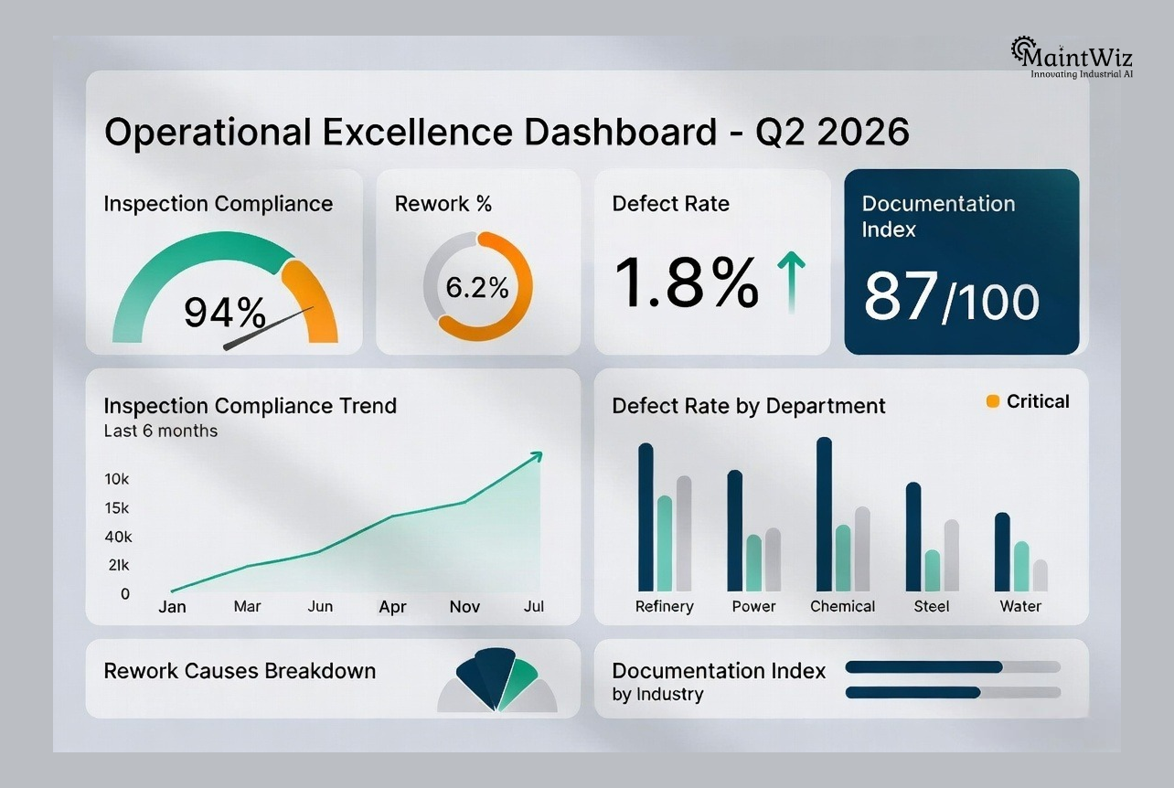 Executive dashboard showing shutdown quality control KPIs