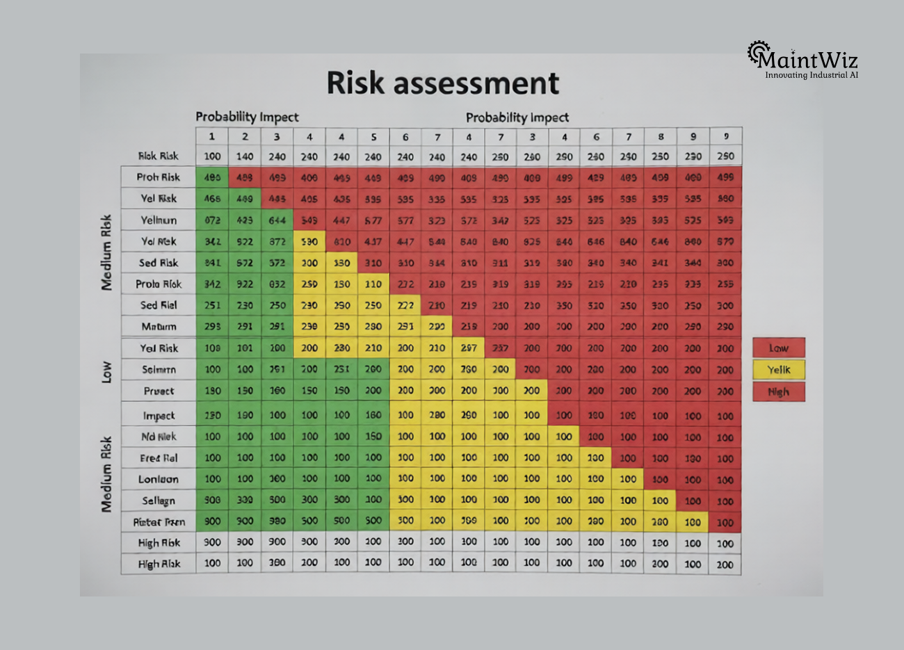 Risk heat map showing probability vs impact for shutdown risks