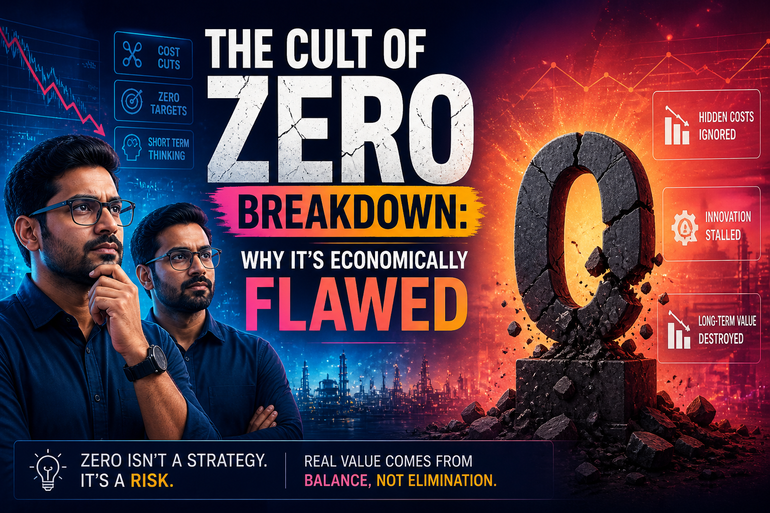 Industrial maintenance illustration showing why chasing zero breakdown targets can damage long-term operational value