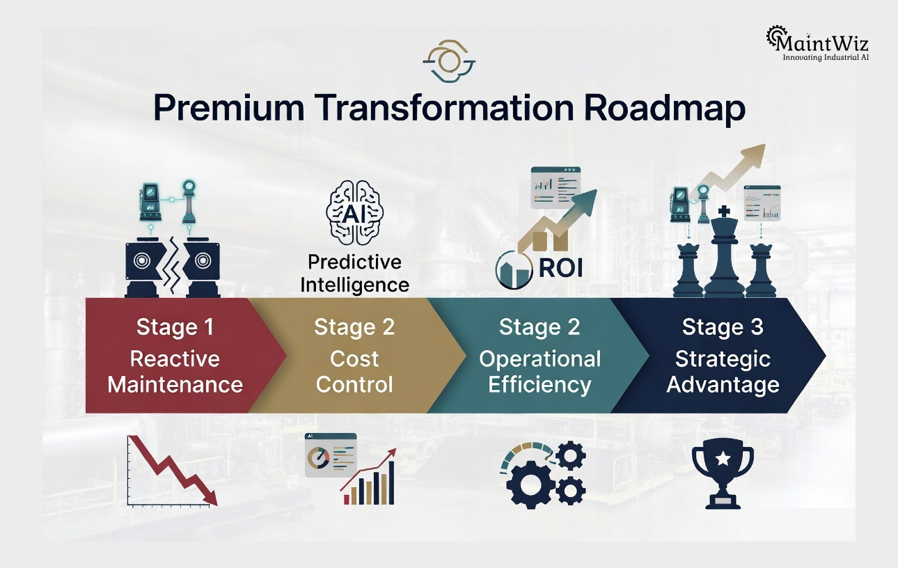 Roadmap showing transition from reactive maintenance to predictive intelligence and strategic advantage