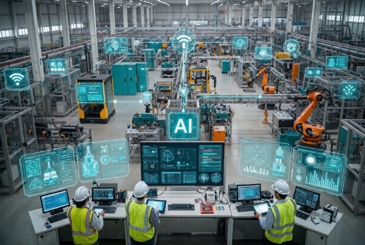 Agentic AI manufacturing platform autonomously managing smart factory operations through AI agents and predictive maintenance