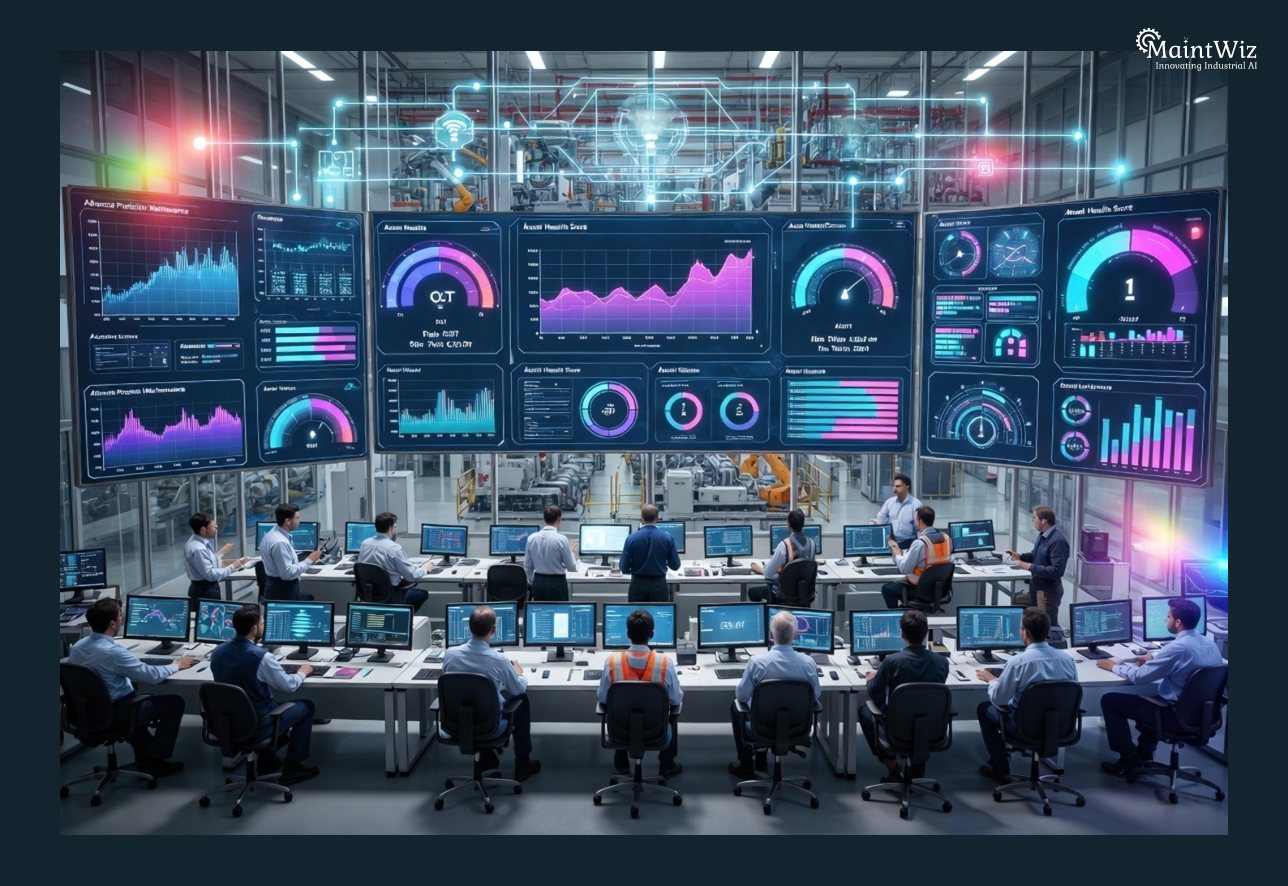 Engineer using AI dashboard with predictive alerts and asset health insights