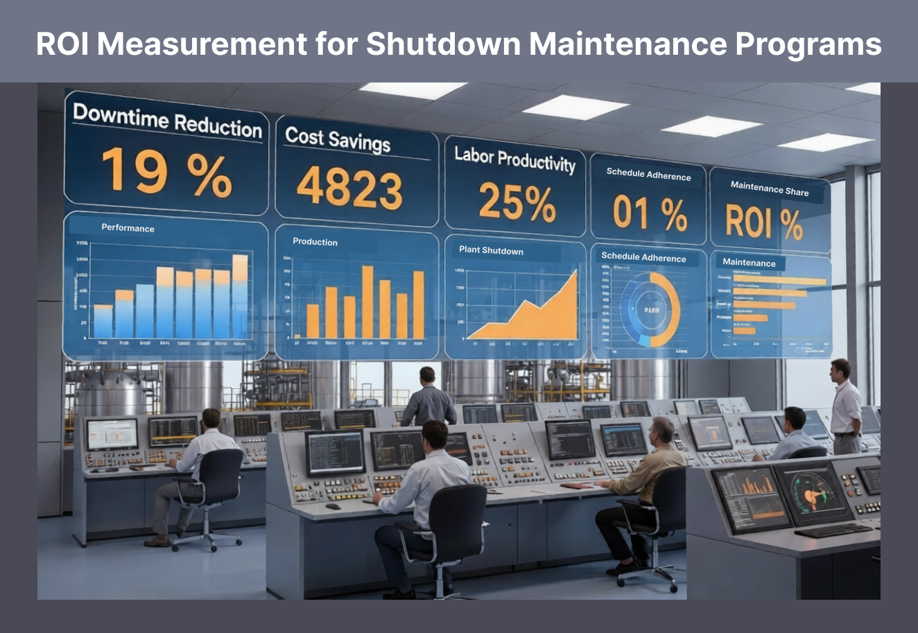 Maintenance leaders measuring ROI from shutdown maintenance programs using CMMS analytics dashboards.