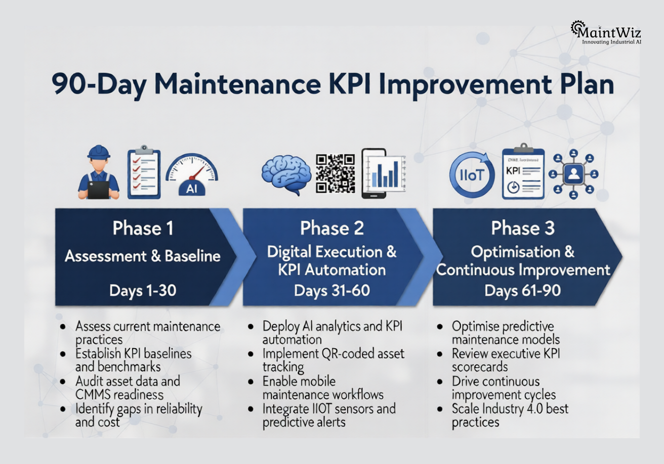 90-day roadmap for improving maintenance KPIs.
