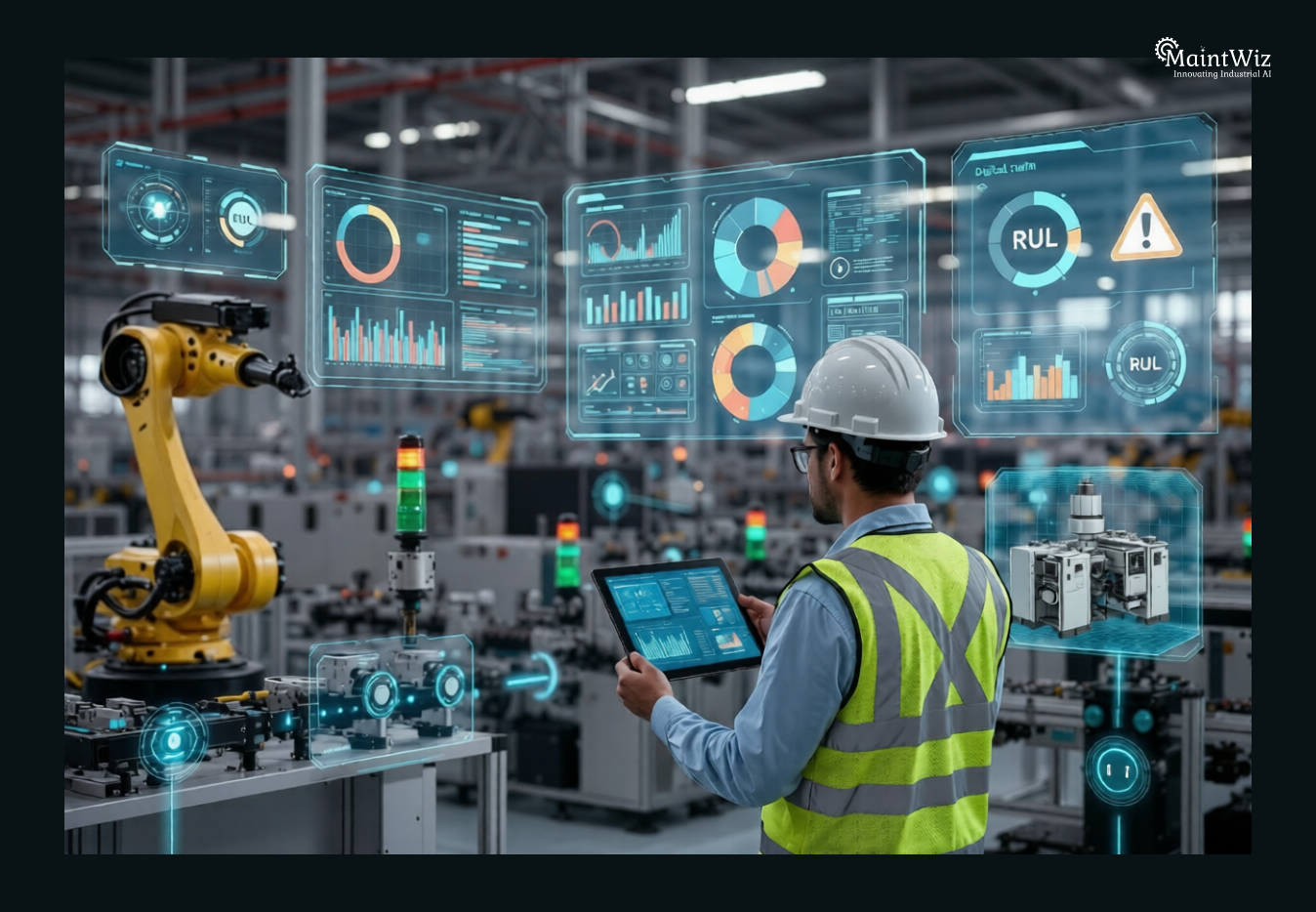 AI predictive maintenance detecting equipment failures before breakdown.