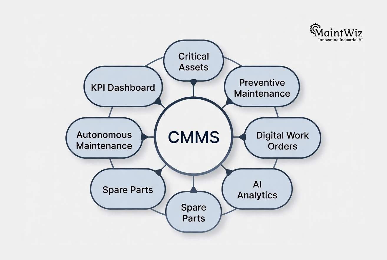 Seven-step CMMS framework for reducing manufacturing downtime.