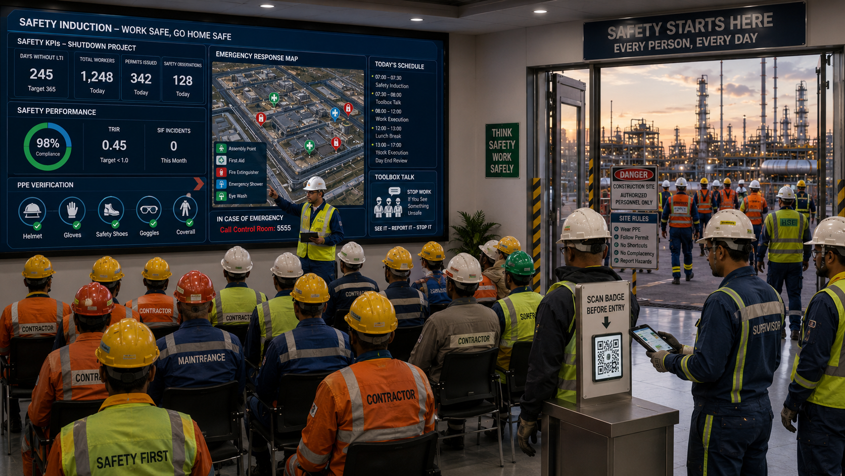 Contractor safety induction during industrial shutdown maintenance