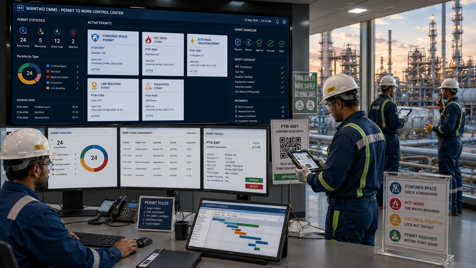 Digital permit to work system for industrial shutdown safety management