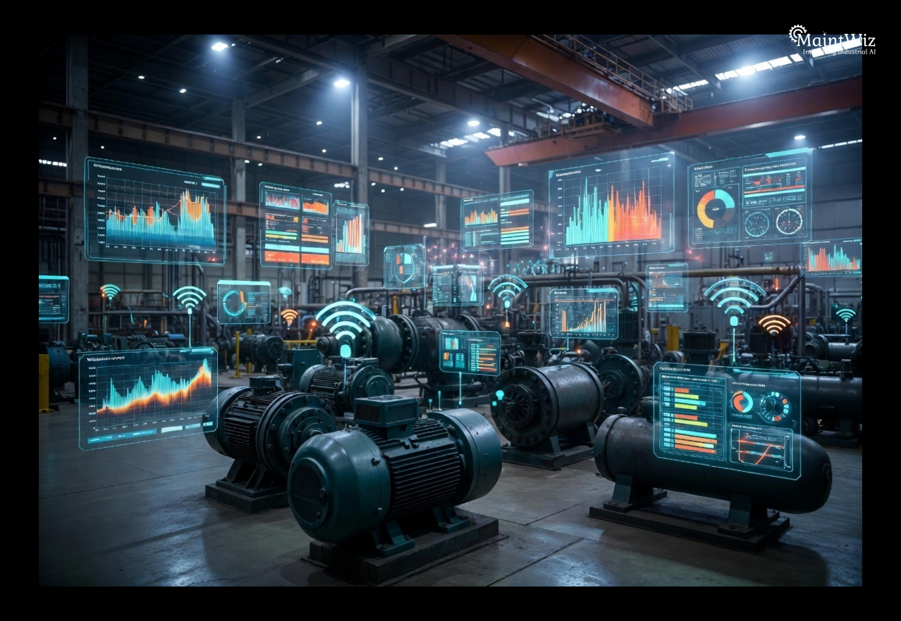 IIoT sensors monitoring industrial equipment for predictive maintenance