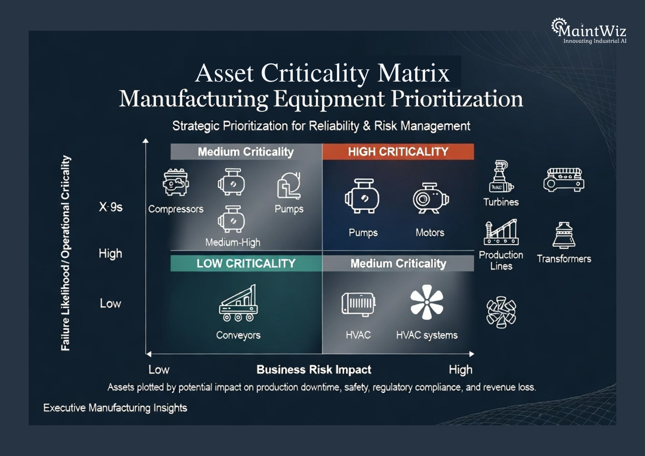 Industrial asset criticality matrix for predictive maintenance planning