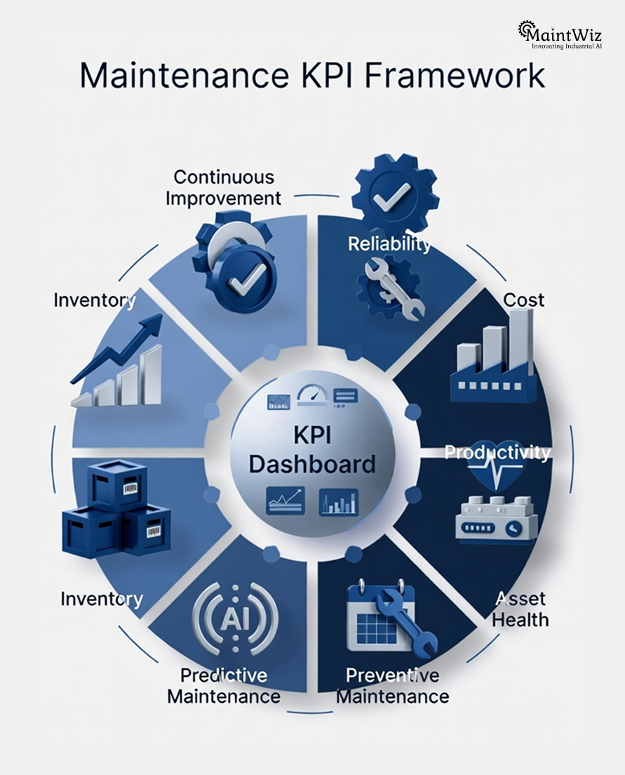 Circular maintenance KPI framework infographic.