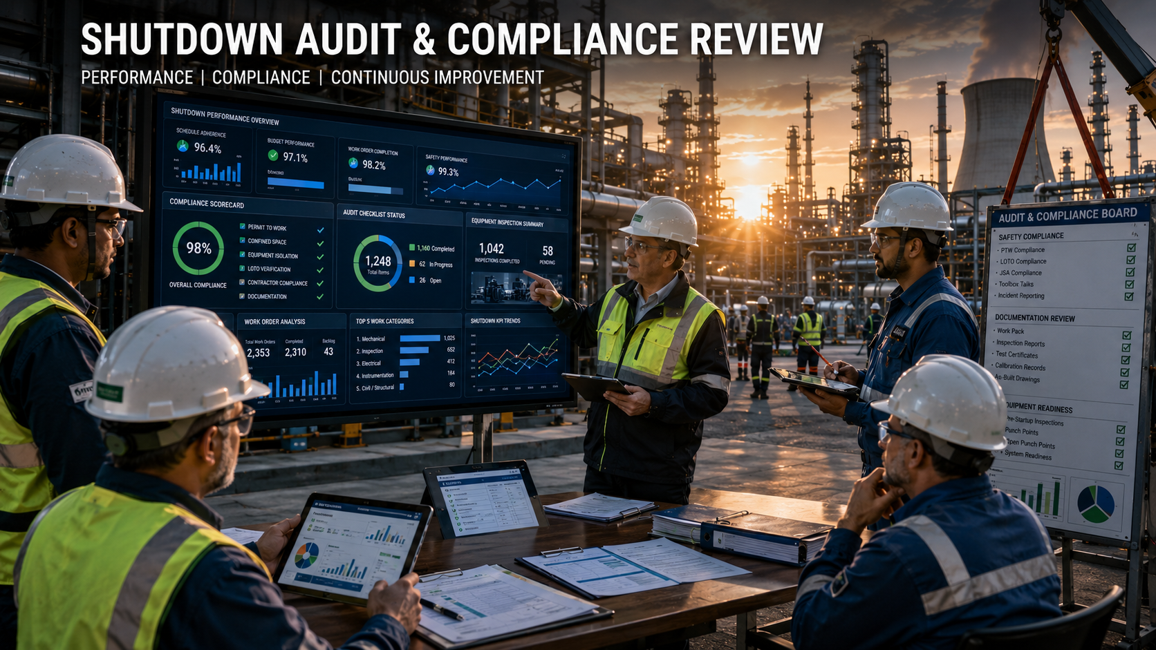 Industrial shutdown auditing and compliance review using CMMS performance dashboards