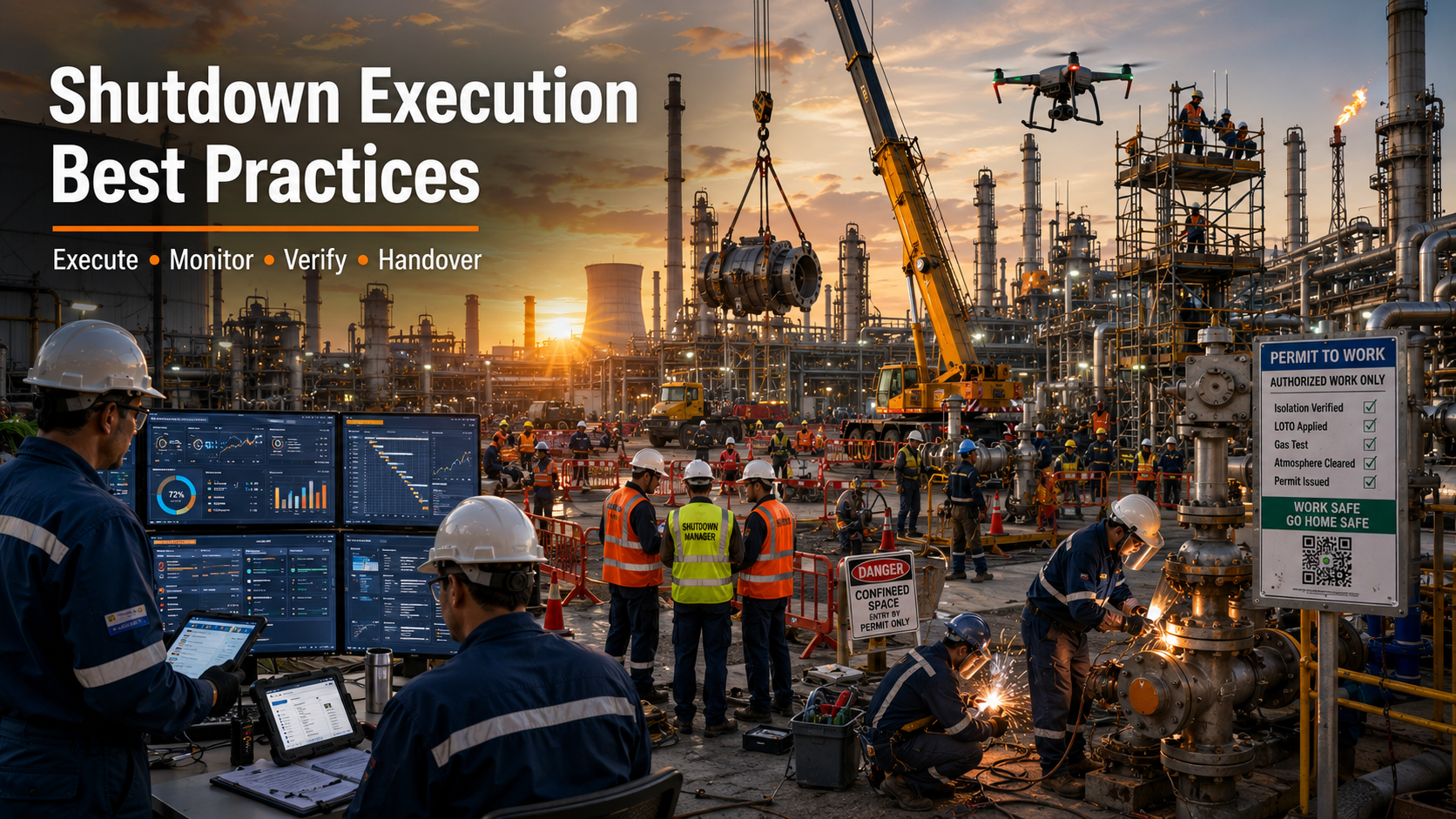 Industrial shutdown execution using AI-powered CMMS and coordinated maintenance teams