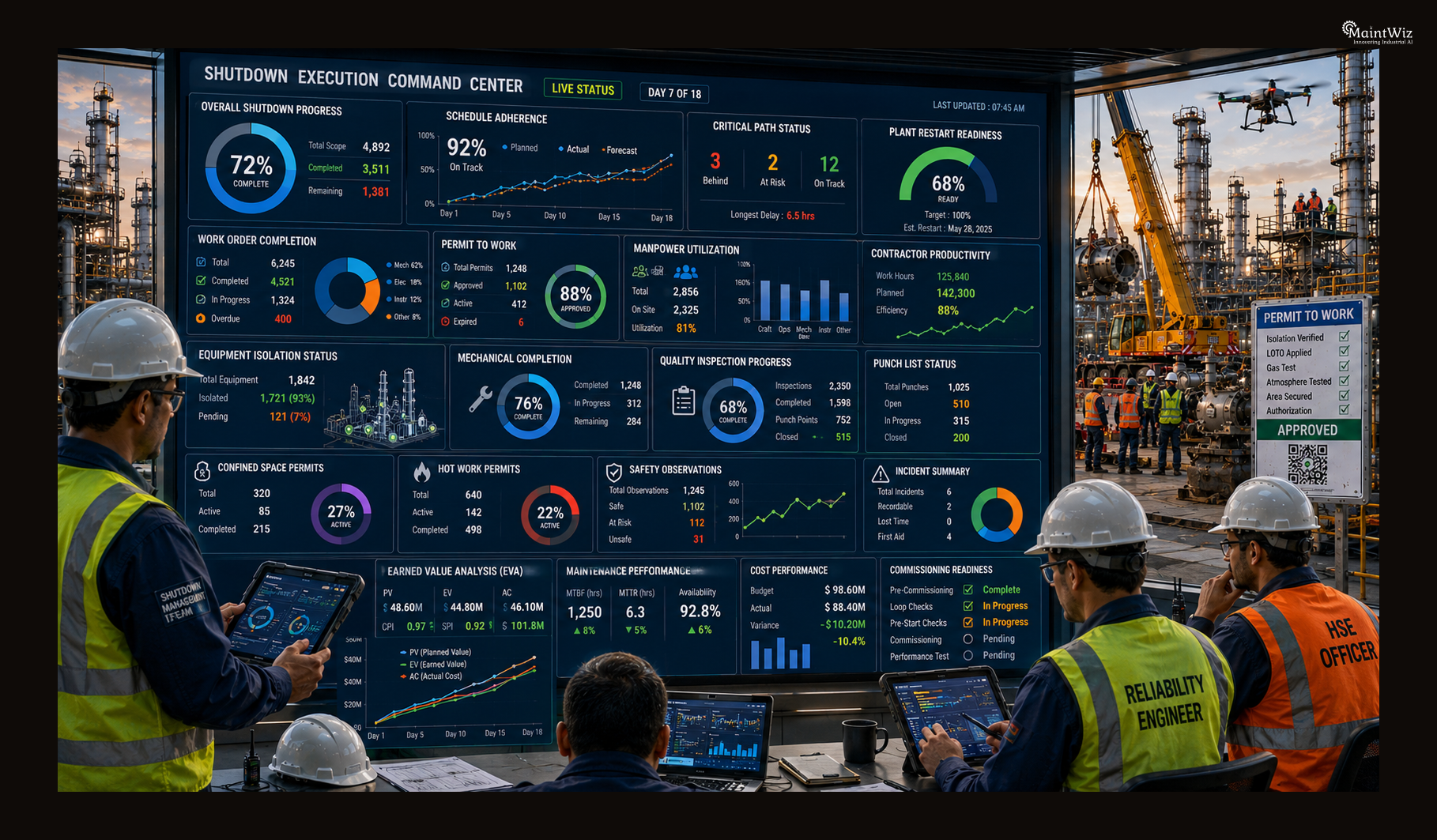AI-powered industrial shutdown execution KPI dashboard