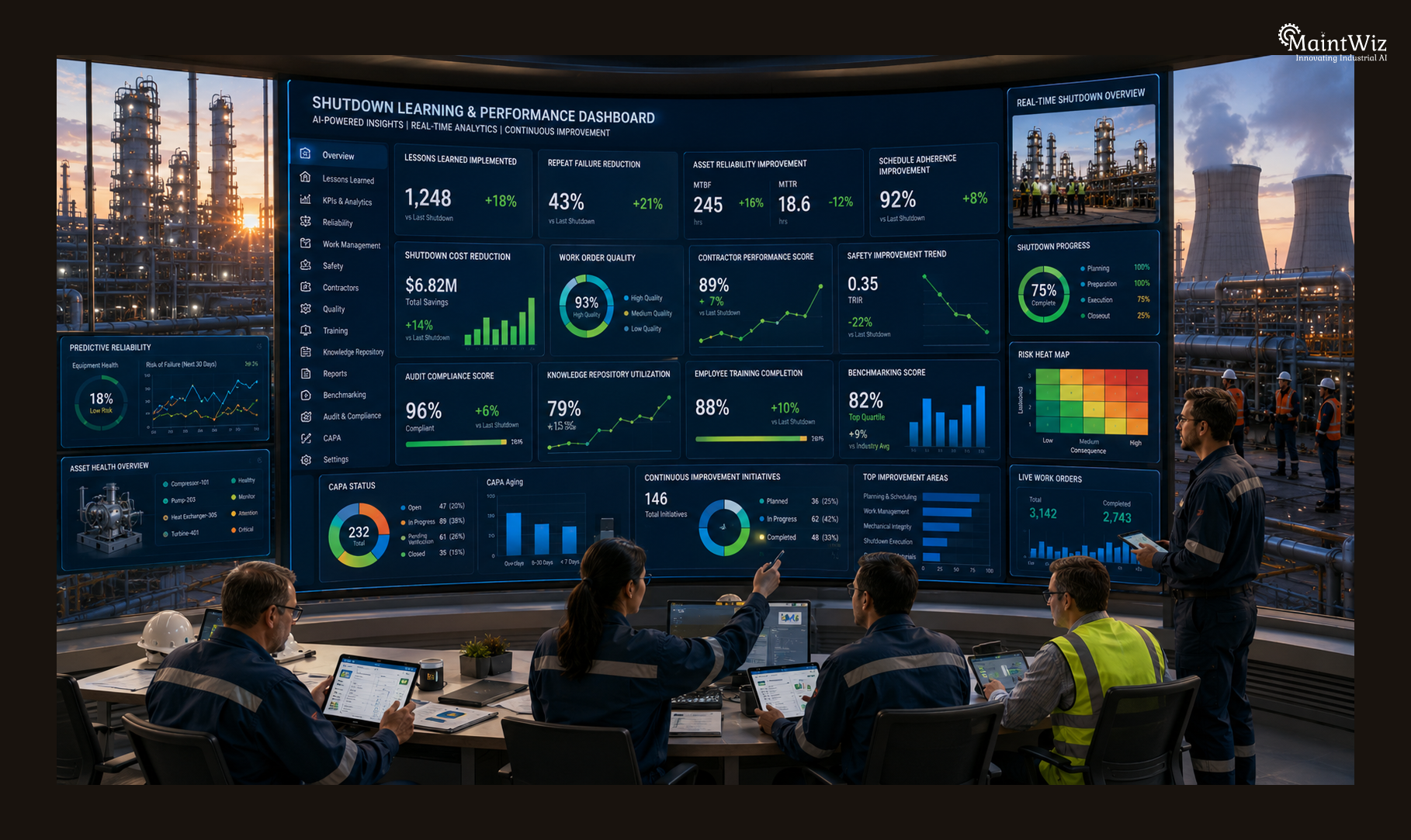 AI-powered shutdown learning and continuous improvement KPI dashboard