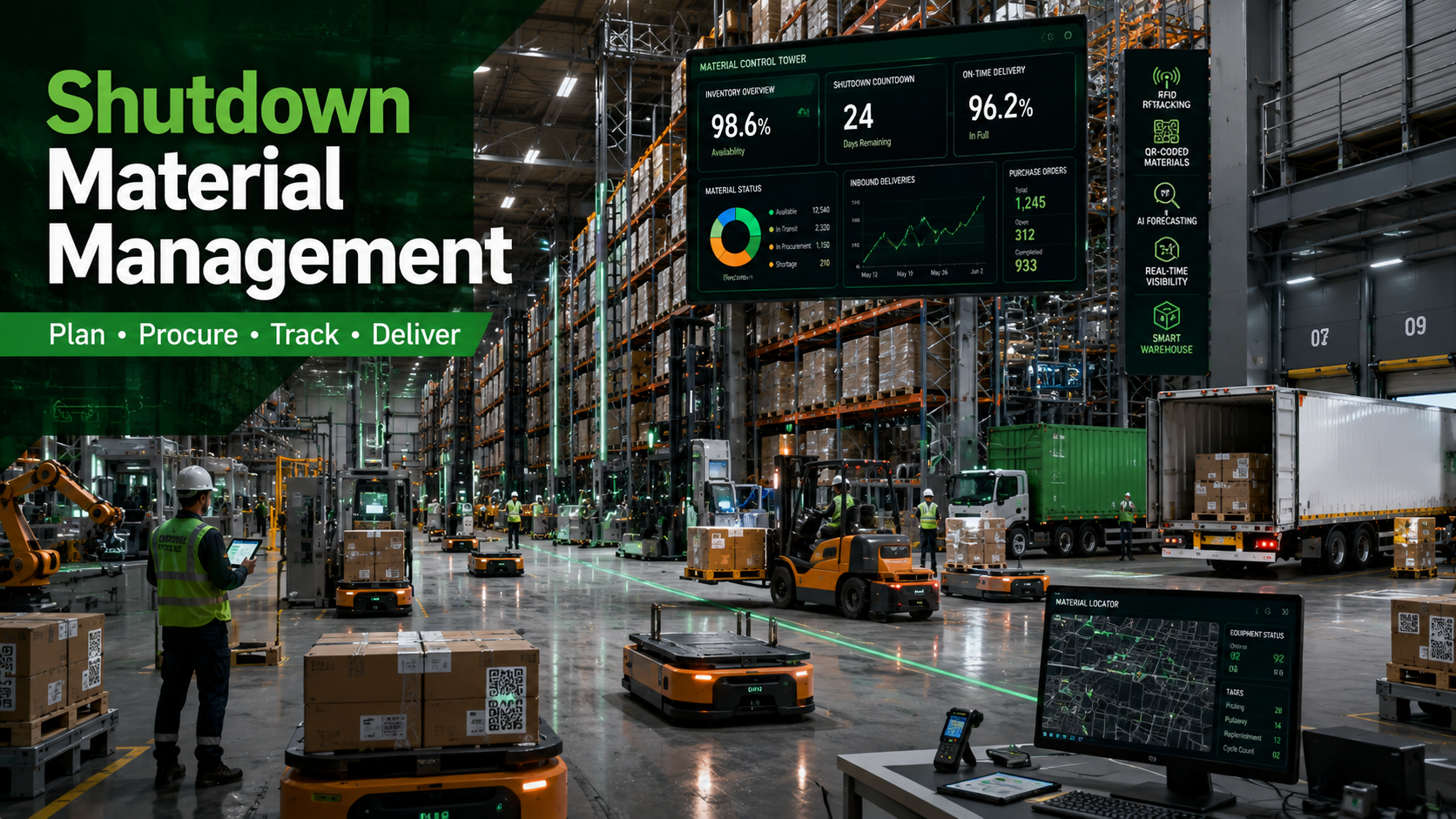 Industrial shutdown material management using AI-powered CMMS inventory and logistics dashboards