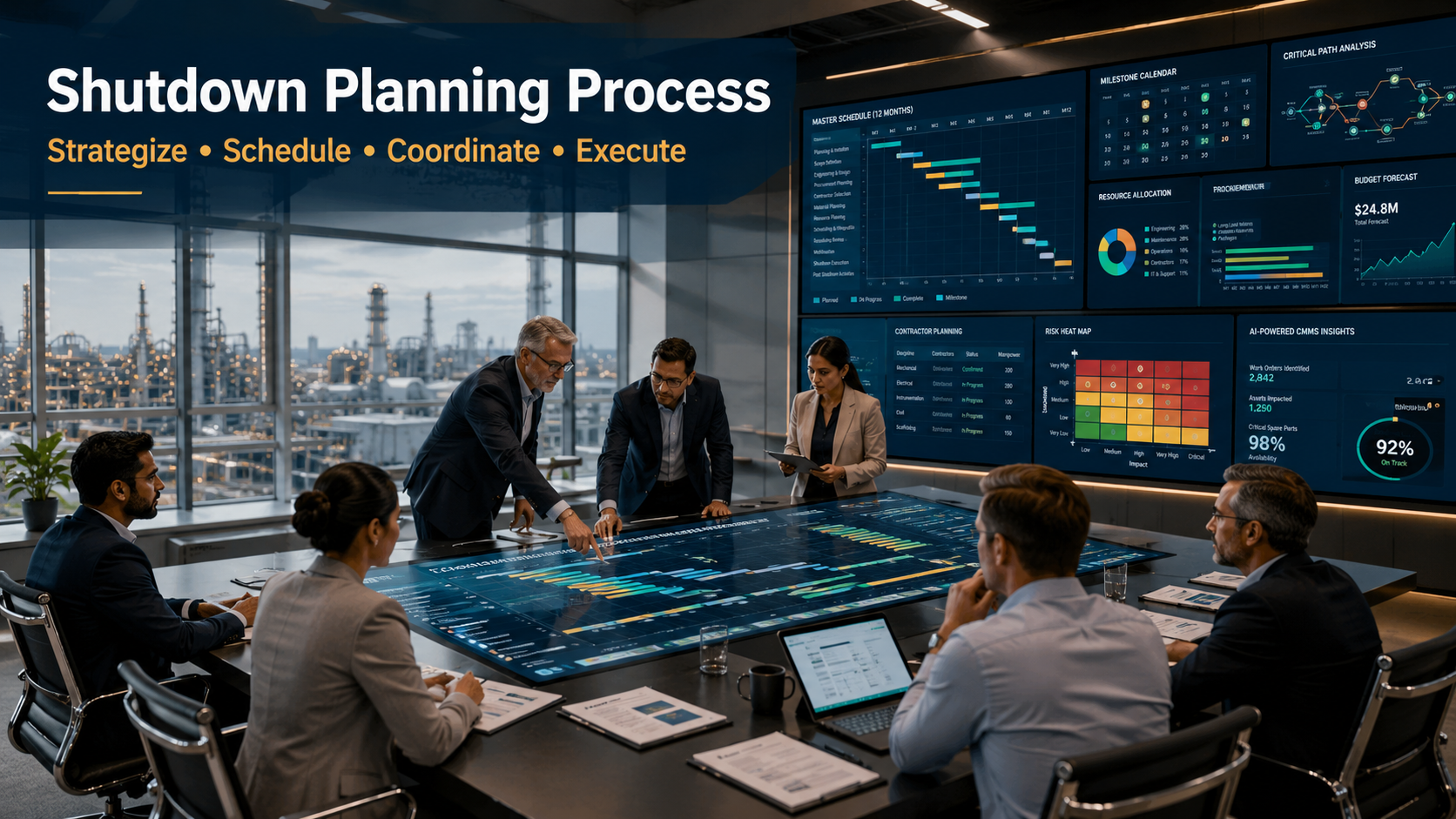 Executive shutdown planning command center with AI-powered planning dashboards