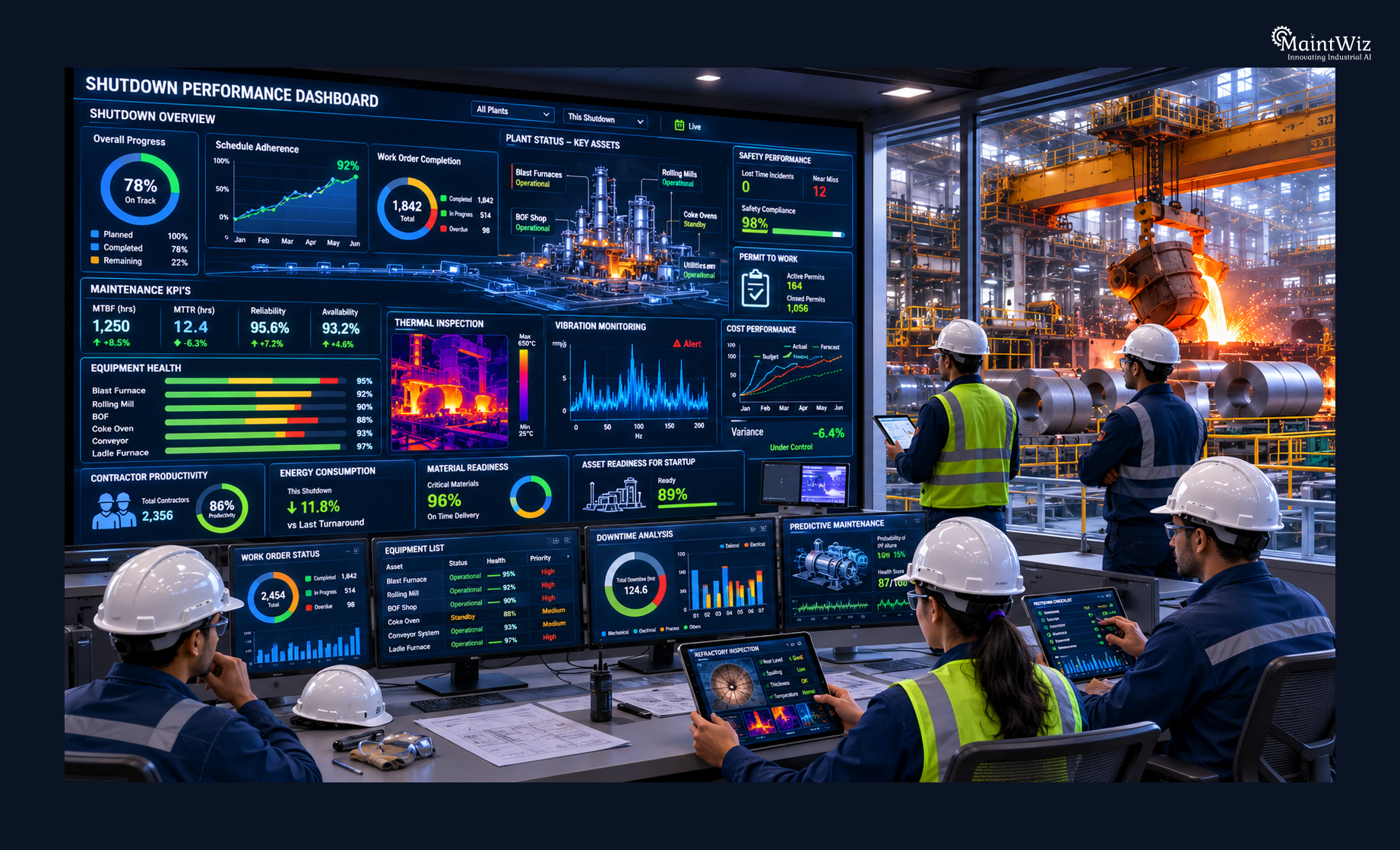 AI-powered steel plant shutdown performance dashboard