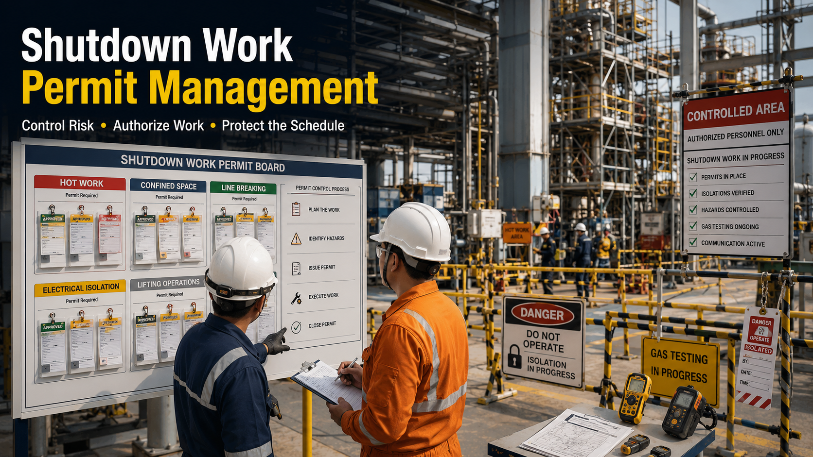 Shutdown work permit management for safe and efficient industrial maintenance