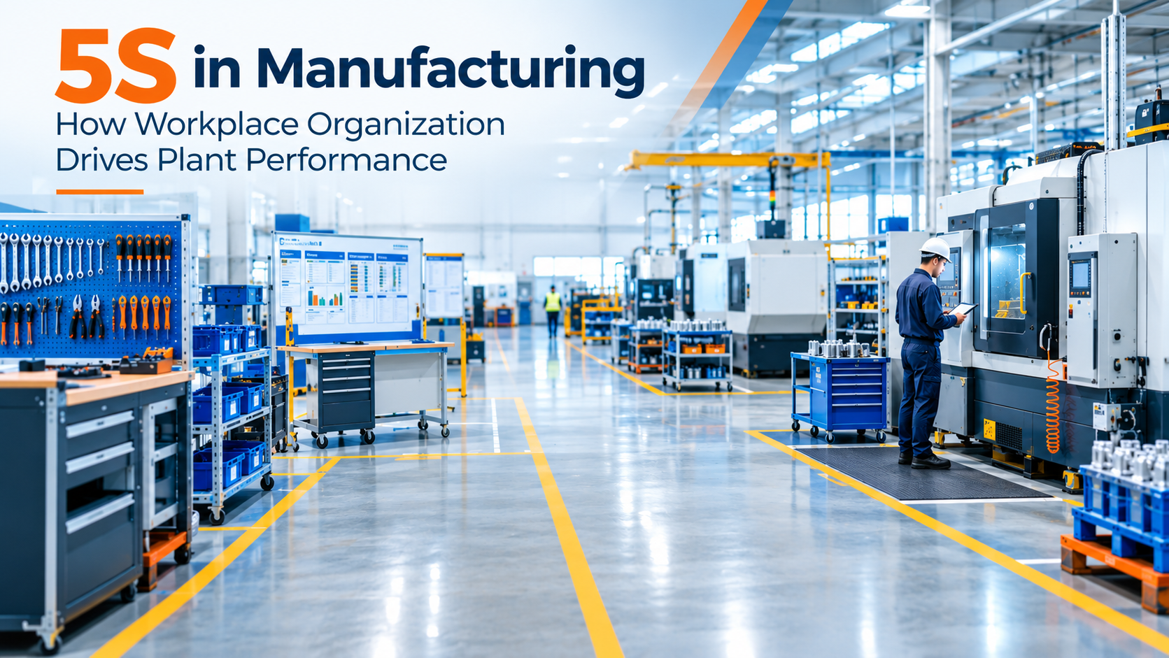 5S workplace organization in a manufacturing plant