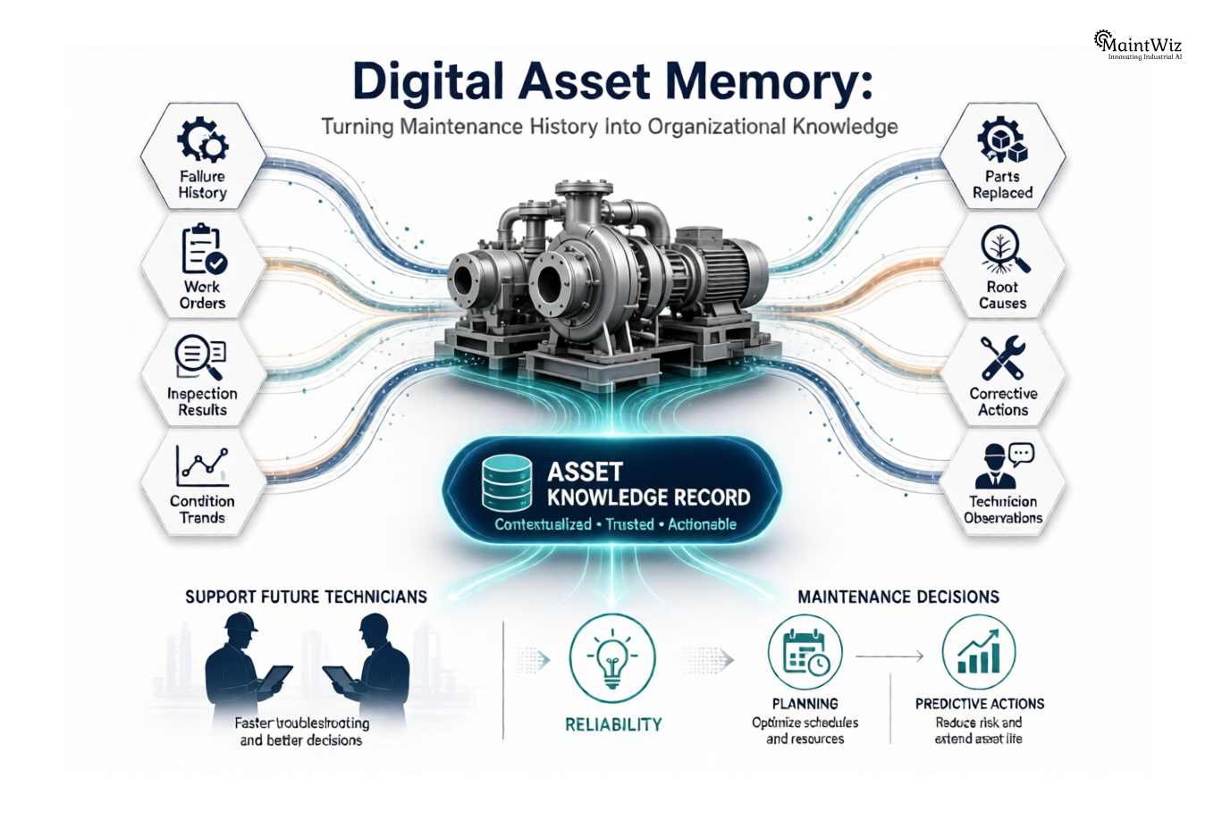 Digital asset memory architecture connecting maintenance history, failures, work orders and technician knowledge