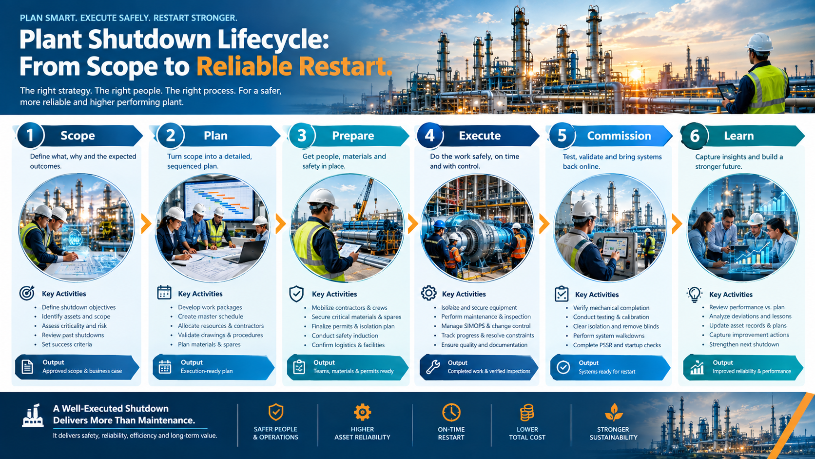 Plant shutdown lifecycle from scope planning through reliable restart