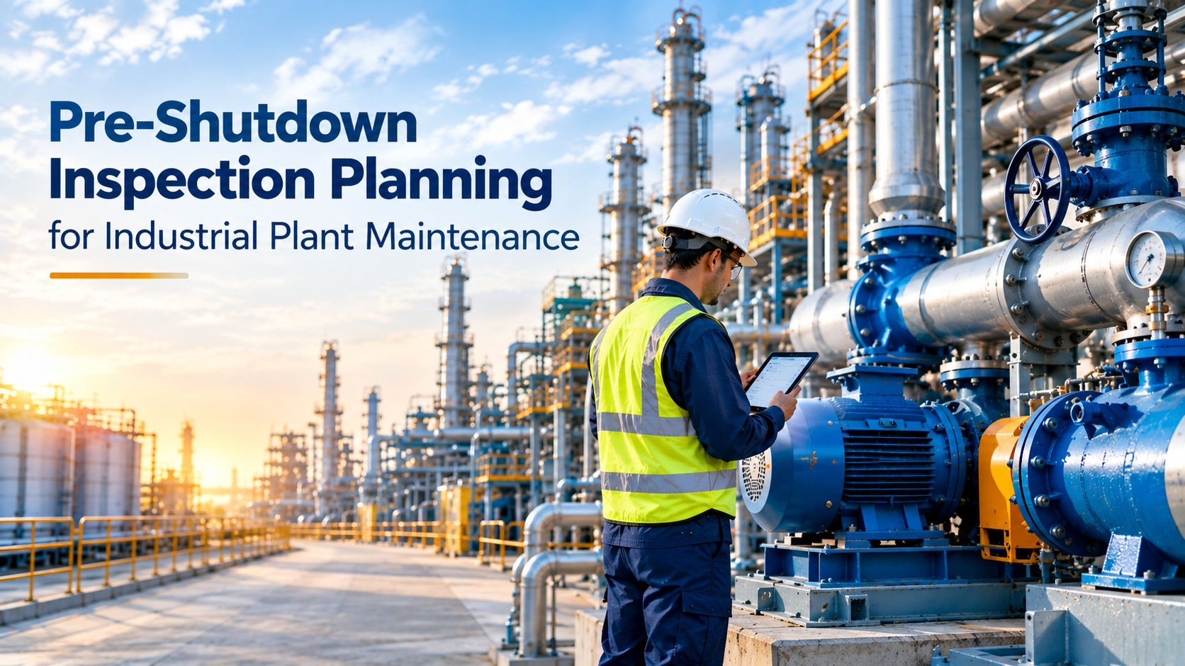 Maintenance engineer conducting a pre-shutdown inspection of industrial plant equipment
